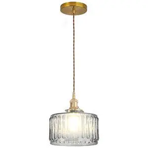 Smoke Gray Hanging Light Fixtures Small Striped Glass Shade Kitchen | Brushed Copper Gold Brass Pendant Lights 6.7Inch Shade,E26 Base, 59.1Inch Adjustable Height ,Farmhouse Pantry Dining room Smoke Gray Hanging Light Fixtures Small Striped Glass Shade Kitchen | Brushed Copper Gold Brass Pendant Lights 6.7Inch Shade,E26 Base, 59.1Inch Adjustable Height ,Farmhouse Pantry Dining room