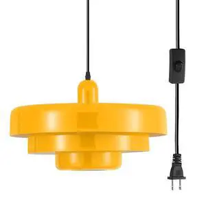 Mid Century Modern Plug in Ceiling Pendant Light Vintage Plug in Hanging Light with 3-Layer Yellow Metal Shade Plug in Cord Nordic Pendant Lighting Fixture for Bedroom Living Room Mid Century Modern Plug in Ceiling Pendant Light Vintage Plug in Hanging Light with 3-Layer Yellow Metal Shade Plug in Cord Nordic Pendant Lighting Fixture for Bedroom Living Room