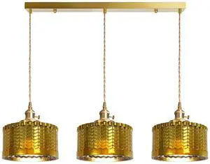 Gold Chandelier Pendant Light Industrial Ceiling Pendant Light Fixtures with Painted Golden Striped Glass Shade Vintage Pendant Lights Adjustable Height for Farmhouse Kitchen Sink Gold Chandelier Pendant Light Industrial Ceiling Pendant Light Fixtures with Painted Golden Striped Glass Shade Vintage Pendant Lights Adjustable Height for Farmhouse Kitchen Sink