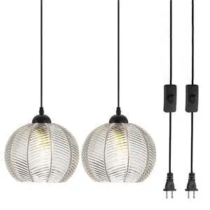 Glass Pendant Light fixtures with Plug in Cord Mid Century Modern Hanging Light Plug in with Clear Ribbed Glass Shade Black Glass Globe Pendant Lighting for Dining Bedroom Kitchen Glass Pendant Light fixtures with Plug in Cord Mid Century Modern Hanging Light Plug in with Clear Ribbed Glass Shade Black Glass Globe Pendant Lighting for Dining Bedroom Kitchen