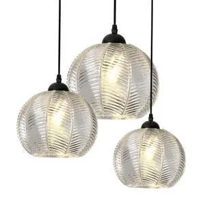 3-Lights Glass Globe Pendant Light fixtures Black Pendant Lights with Clear Ribbed Hand Blown Glass Shade Mid Century Modern Ceiling Hanging Lighting for Kitchen Island Dining Room 3-Lights Glass Globe Pendant Light fixtures Black Pendant Lights with Clear Ribbed Hand Blown Glass Shade Mid Century Modern Ceiling Hanging Lighting for Kitchen Island Dining Room
