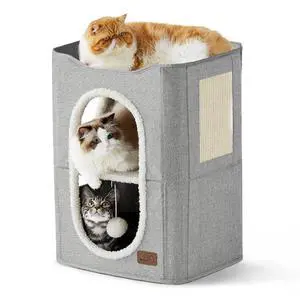 2 Story Cat House for Indoor Cats with Scratch Pad,18x14x23 Grey | Cat Bed Condo for Multiple Pets, With Fluffy Ball, Foldable Hideaway Pet Cave Cube for Sleeping Kitten 2 Story Cat House for Indoor Cats with Scratch Pad,18x14x23 Grey | Cat Bed Condo for Multiple Pets, With Fluffy Ball, Foldable Hideaway Pet Cave Cube for Sleeping Kitten