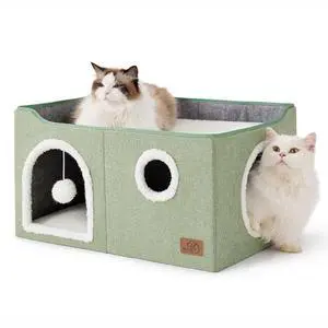 Extra Wide Cat House Bed with Fluffy Ball and Scratch Pad,Green | 23.6x16.9x13 in,Indoor Cat Cave for Multiple Pets, Foldable Cat Hideway Cube for Sleeping Large Cat and Kitten Extra Wide Cat House Bed with Fluffy Ball and Scratch Pad,Green | 23.6x16.9x13 in,Indoor Cat Cave for Multiple Pets, Foldable Cat Hideway Cube for Sleeping Large Cat and Kitten