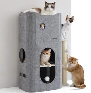 3-Level Cat Tree for Indoor Cats with Scratching Post,Grey | 22.5x31.5x13in,Cat Bed Condo for Multiple Pets with Fluffy Ball,Hideaway Cave for Kitten to Sleeping Play 3-Level Cat Tree for Indoor Cats with Scratching Post,Grey | 22.5x31.5x13in,Cat Bed Condo for Multiple Pets with Fluffy Ball,Hideaway Cave for Kitten to Sleeping Play