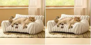 Cute Cat Couch for Pets - Fluffy Cat beds with Premium Soft Corduroy Fleece, Fuzzy Cats beds for Indoor Cats with Removable Washable Cover, Supportive Pet Sofa, 24inch, Cream (Pack of 2) Cute Cat Couch for Pets - Fluffy Cat beds with Premium Soft Corduroy Fleece, Fuzzy Cats beds for Indoor Cats with Removable Washable Cover, Supportive Pet Sofa, 24inch, Cream (Pack of 2)