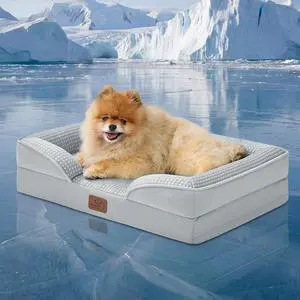 Cooling Dog Beds for Small Dogs with Removable Washable Cover | 24" Orthopedic Puppy Couch Sofa Waterproof, Comfy Bolster Sides, Cool Pet bed for Cats,Senior Dogs, Cooling Grey Cooling Dog Beds for Small Dogs with Removable Washable Cover | 24" Orthopedic Puppy Couch Sofa Waterproof, Comfy Bolster Sides, Cool Pet bed for Cats,Senior Dogs, Cooling Grey