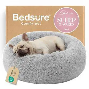 Calming Dog Bed Medium Size Dog Donut Washable Pet Bed,30ins | Fluffy Faux Fur Round Cuddler,Machine Washable,Anti-Slip Bottom,Anti-Anxiety,Deep Sleeping for Pets Up to 45 Lbs,Pale Grey Calming Dog Bed Medium Size Dog Donut Washable Pet Bed,30ins | Fluffy Faux Fur Round Cuddler,Machine Washable,Anti-Slip Bottom,Anti-Anxiety,Deep Sleeping for Pets Up to 45 Lbs,Pale Grey