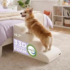 Lesure Dog Pet Stairs for Small Dogs, Beige, 4 Steps | Pet Steps Ramp for High bed and Couch, 33D CertiPUR-US Certified Foam, Indoor and Car Use, Non-Slip Bottom, Removable Cover Lesure Dog Pet Stairs for Small Dogs, Beige, 4 Steps | Pet Steps Ramp for High bed and Couch, 33D CertiPUR-US Certified Foam, Indoor and Car Use, Non-Slip Bottom, Removable Cover