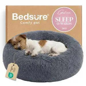 Calming Small Medium Dog Bed Donut Washable Puppy Bed,27ins | Fluffy Faux Fur Round Cuddler,Anti-Slip Bottom,Anti-Anxiety,Deep Sleeping for Pets Up to 35 Lbs,Dark Grey Calming Small Medium Dog Bed Donut Washable Puppy Bed,27ins | Fluffy Faux Fur Round Cuddler,Anti-Slip Bottom,Anti-Anxiety,Deep Sleeping for Pets Up to 35 Lbs,Dark Grey