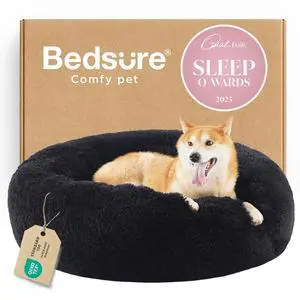 Calming Dog Bed Medium Size Dog Donut Washable Pet Bed,30ins Black | Fluffy Faux Fur Round Cuddler,Machine Washable,Anti-Slip Bottom,Anti-Anxiety,Deep Sleeping for Pets Up to 45 Lbs Calming Dog Bed Medium Size Dog Donut Washable Pet Bed,30ins Black | Fluffy Faux Fur Round Cuddler,Machine Washable,Anti-Slip Bottom,Anti-Anxiety,Deep Sleeping for Pets Up to 45 Lbs