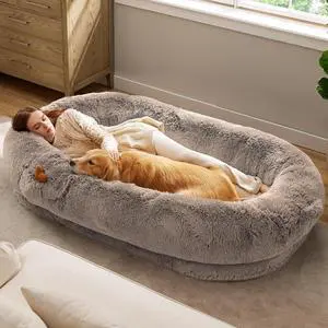 Human Dog Bed for Adult, Plush Giant Calming Nest Bed Orthopedic | 71" Human Size Dog Bed Washable with Storage Pocket, Supportive Bolster, Egg Foam, Non-Slip Bottom, Fluffy Faux Fur, Brown Human Dog Bed for Adult, Plush Giant Calming Nest Bed Orthopedic | 71" Human Size Dog Bed Washable with Storage Pocket, Supportive Bolster, Egg Foam, Non-Slip Bottom, Fluffy Faux Fur, Brown