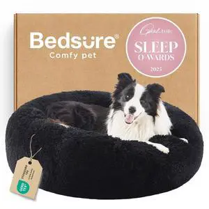 Calming Dog Beds Large Sized Dog Donut Washable Pet Bed,36ins Black | Fluffy Faux Fur Round Cuddler,with Removable Washable Cover,Anti-Slip Bottom,Anti-Anxiety,Deep Sleeping for Pets Up to 80 Lbs Calming Dog Beds Large Sized Dog Donut Washable Pet Bed,36ins Black | Fluffy Faux Fur Round Cuddler,with Removable Washable Cover,Anti-Slip Bottom,Anti-Anxiety,Deep Sleeping for Pets Up to 80 Lbs