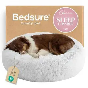 Calming Dog Beds Large Sized Dog Donut Washable Pet Bed,36ins | Fluffy Faux Fur Round Cuddler,with Removable Washable Cover,Anti-Slip Bottom,Anti-Anxiety,for Pets Up to 80 Lbs,Frost Grey Calming Dog Beds Large Sized Dog Donut Washable Pet Bed,36ins | Fluffy Faux Fur Round Cuddler,with Removable Washable Cover,Anti-Slip Bottom,Anti-Anxiety,for Pets Up to 80 Lbs,Frost Grey