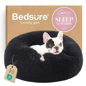 Calming Small Medium Dog Bed Donut Washable Puppy Bed,27ins Black | Fluffy Faux Fur Round Cuddler,Machine Washable,Anti-Slip Bottom,Anti-Anxiety,Deep Sleeping for Pets Up to 35 Lbs Calming Small Medium Dog Bed Donut Washable Puppy Bed,27ins Black | Fluffy Faux Fur Round Cuddler,Machine Washable,Anti-Slip Bottom,Anti-Anxiety,Deep Sleeping for Pets Up to 35 Lbs
