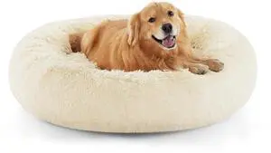 Calming XL Dog Bed Donut Washable Extra Large Pet Bed,45ins | Fluffy Faux Fur Round Cuddler,Machine Washable,Anti-Slip Bottom,Anti-Anxiety,Deep Sleeping for Pets Up to 120 Lbs,Ivory Beige Calming XL Dog Bed Donut Washable Extra Large Pet Bed,45ins | Fluffy Faux Fur Round Cuddler,Machine Washable,Anti-Slip Bottom,Anti-Anxiety,Deep Sleeping for Pets Up to 120 Lbs,Ivory Beige