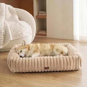 ComfyFleece Cute Dog Bed Medium Large Size Dog33in Sandy Beige | Furry Big Pet Beds,Washable Rectangle Orthopedic Corduroy Aesthetic,Removable Zipper Cover,Non-Slip Bottom,Up To 50 Lbs ComfyFleece Cute Dog Bed Medium Large Size Dog33in Sandy Beige | Furry Big Pet Beds,Washable Rectangle Orthopedic Corduroy Aesthetic,Removable Zipper Cover,Non-Slip Bottom,Up To 50 Lbs