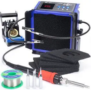 948DQ-III Fume Extractor Double Filtering with 110W Soldering Iron Station 2-in-1 Solder Smoke Absorber, with PID Control, /, Sleep Mode, Tip Cleaner, 3 Soldering Tips, 35g Solder 948DQ-III Fume Extractor Double Filtering with 110W Soldering Iron Station 2-in-1 Solder Smoke Absorber, with PID Control, /, Sleep Mode, Tip Cleaner, 3 Soldering Tips, 35g Solder