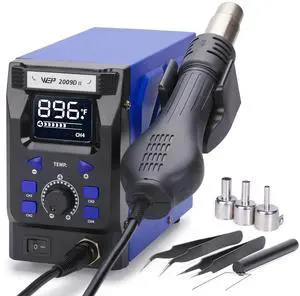 2009D-II Hot Air Soldering Station, Hot Air Rework Station with Detachable Soldering Heat Gun, 4 Preset Channels, Digital LED Display, Adjustable Temperature 212-896°F, PID Temp Stabilization 2009D-II Hot Air Soldering Station, Hot Air Rework Station with Detachable Soldering Heat Gun, 4 Preset Channels, Digital LED Display, Adjustable Temperature 212-896°F, PID Temp Stabilization