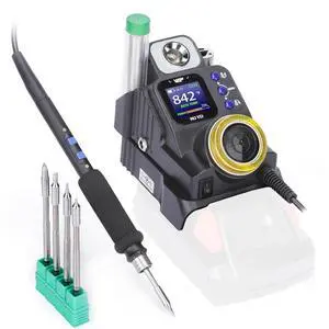 982-VI 3 Cordless Soldering Station for Milwaukee 20V Battery Soldering Iron Kit with Integrated Holder, Tips Cleaner, °C-°F Conversion, Sleep Mode, 5 C235 Compatible Tips, 0.8mm Solder Wire 982-VI 3 Cordless Soldering Station for Milwaukee 20V Battery Soldering Iron Kit with Integrated Holder, Tips Cleaner, °C-°F Conversion, Sleep Mode, 5 C235 Compatible Tips, 0.8mm Solder Wire