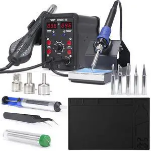 8786D-I SE SMD Hot Air Rework Station Bundle with M150 Silicone Soldering Mat 12.9x8.2 inches with 5 Soldering Tips, 3 Hot air nozzles, Solder Wire for Electronics Repair, DIY Projects 8786D-I SE SMD Hot Air Rework Station Bundle with M150 Silicone Soldering Mat 12.9x8.2 inches with 5 Soldering Tips, 3 Hot air nozzles, Solder Wire for Electronics Repair, DIY Projects
