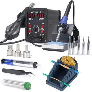 8786D-I SE 2-IN-1 SMD Hot Air Rework Station Bundle with S200 Gray Soldering Wire Holder 6 V-shaped grooves with 5 Soldering Tips(I,B,K,3.2D,3C), 3 Hot air nozzles for Soldering Wires, Heat Sh 8786D-I SE 2-IN-1 SMD Hot Air Rework Station Bundle with S200 Gray Soldering Wire Holder 6 V-shaped grooves with 5 Soldering Tips(I,B,K,3.2D,3C), 3 Hot air nozzles for Soldering Wires, Heat Sh