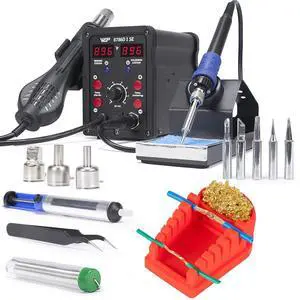 8786D-I SE 2-IN-1 SMD Hot Air Rework Station Bundle with S200 Red Soldering Wire Holder 6 V-shaped grooves with 5 Soldering Tips(I,B,K,3.2D,3C), 3 Hot air nozzles for Soldering Wires, Heat Shr 8786D-I SE 2-IN-1 SMD Hot Air Rework Station Bundle with S200 Red Soldering Wire Holder 6 V-shaped grooves with 5 Soldering Tips(I,B,K,3.2D,3C), 3 Hot air nozzles for Soldering Wires, Heat Shr