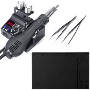 8858-V Hot Air Rework Station with M150 Silicone Soldering Mat 12.9x8.2 inches with 3 Hot air nozzles, 2 Tweezers for Electronics Repair, DIY Projects 8858-V Hot Air Rework Station with M150 Silicone Soldering Mat 12.9x8.2 inches with 3 Hot air nozzles, 2 Tweezers for Electronics Repair, DIY Projects