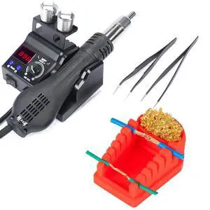 8858-V Hot Air Rework Station Bundle with S200 Red Soldering Wire Holder 6 V-shaped grooves with 3 Hot air nozzles, 2 Tweezers for Heat Shrink Tubing Applications 8858-V Hot Air Rework Station Bundle with S200 Red Soldering Wire Holder 6 V-shaped grooves with 3 Hot air nozzles, 2 Tweezers for Heat Shrink Tubing Applications