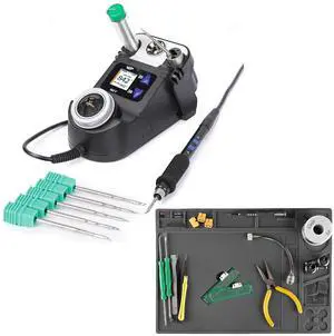982-V Micro Soldering Iron kit with 5 C210 Compatible Tips Bundle with M160 Silicone Soldering Mat 13.7x9.9 inches with 10g Solder Wire for electronics repair, DIY Projects 982-V Micro Soldering Iron kit with 5 C210 Compatible Tips Bundle with M160 Silicone Soldering Mat 13.7x9.9 inches with 10g Solder Wire for electronics repair, DIY Projects