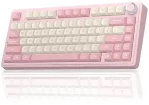 F75 75% Wireless Mechanical Keyboard, Hot Swappable Pink Creamy Keyboard, Pre-lubed Linear Switches, PBT Keycaps, 2.4GHz/Type-C/BT5.0, RGB Backlit Computer Gaming Keyboards for Office/Laptop/PC F75 75% Wireless Mechanical Keyboard, Hot Swappable Pink Creamy Keyboard, Pre-lubed Linear Switches, PBT Keycaps, 2.4GHz/Type-C/BT5.0, RGB Backlit Computer Gaming Keyboards for Office/Laptop/PC