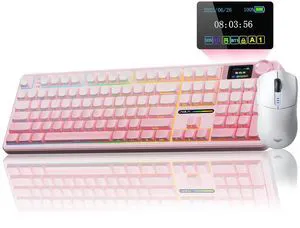 F108 PRO Wireless Mechanical Keyboard with Screen & Knob SC580 Tri-Mode Gaming Mouse(White) F108 PRO Wireless Mechanical Keyboard with Screen & Knob SC580 Tri-Mode Gaming Mouse(White)
