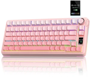 S75 PRO Wireless Mechanical Keyboard with Screen&Knob, Tri-Mode Hot Swappable Gaming Keyboard 75%, Pre-lubed Switches, RGB Backlit, Side Printed PBT Keycaps, Creamy Sounding Pink Keyboards S75 PRO Wireless Mechanical Keyboard with Screen&Knob, Tri-Mode Hot Swappable Gaming Keyboard 75%, Pre-lubed Switches, RGB Backlit, Side Printed PBT Keycaps, Creamy Sounding Pink Keyboards