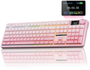 F108 PRO - Wireless Mechanical Keyboard with Screen & Knob,Full Size Keyboard with 8000mAh Battery,Pre-lubed Switches,Side Printed PBT Keycaps,RGB Backlit Hot Swappable Custom Pink Keyboards F108 PRO - Wireless Mechanical Keyboard with Screen & Knob,Full Size Keyboard with 8000mAh Battery,Pre-lubed Switches,Side Printed PBT Keycaps,RGB Backlit Hot Swappable Custom Pink Keyboards