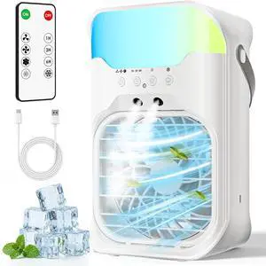 Aire acondicionado portátil, enfriador de aire 4 en 1, 3 velocidades de ventilador, tanque de agua de 54.1 fl oz con 2 nieblas, luz nocturna de 10 colores, control remoto, aire acondicionado portátil Aire acondicionado portátil, enfriador de aire 4 en 1, 3 velocidades de ventilador, tanque de agua de 54.1 fl oz con 2 nieblas, luz nocturna de 10 colores, control remoto, aire acondicionado portátil