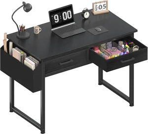 DLisiting - Escritorio pequeño con cajones de tela para dormitorio, escritorio de 32 pulgadas para juegos con 2 cajones para espacios pequeños, mesa de estudio y escritura, escritorios para PC, negro DLisiting - Escritorio pequeño con cajones de tela para dormitorio, escritorio de 32 pulgadas para juegos con 2 cajones para espacios pequeños, mesa de estudio y escritura, escritorios para PC, negro