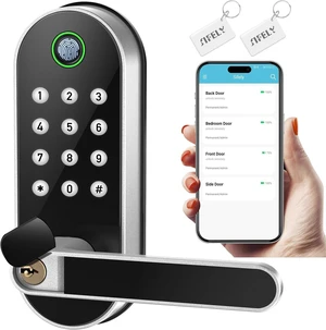 Cerradura de puerta inteligente con huella digital con asa y teclado, no más llaves perdidas, entrada sin llave y acceso remoto para el hogar, niños, Airbnb y propiedades de alquiler, instalación de b Cerradura de puerta inteligente con huella digital con asa y teclado, no más llaves perdidas, entrada sin llave y acceso remoto para el hogar, niños, Airbnb y propiedades de alquiler, instalación de b