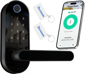 Cerradura inteligente digital de huellas dactilares sin llave con mango y teclado: cerradura electrónica/eléctrica con código, control de aplicación, perilla de puerta biométrica para puerta delantera Cerradura inteligente digital de huellas dactilares sin llave con mango y teclado: cerradura electrónica/eléctrica con código, control de aplicación, perilla de puerta biométrica para puerta delantera