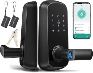 Cerradura inteligente para puerta delantera, entrada sin llave con huella digital, código y acceso digital, acabado negro mate, fusión perfecta de seguridad y comodidad. Cerradura inteligente para puerta delantera, entrada sin llave con huella digital, código y acceso digital, acabado negro mate, fusión perfecta de seguridad y comodidad.