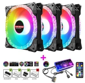 120mm RGB Case Fan, Remote Control, 5V ARGB LED, Ultra Quiet High Airflow Computer Fan for PC Case, Black, 3-Pack 120mm RGB Case Fan, Remote Control, 5V ARGB LED, Ultra Quiet High Airflow Computer Fan for PC Case, Black, 3-Pack