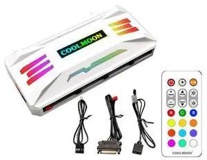 COOLMOON Pwm Fan Temperature Controller Integrator, Remote Control PC RGB Light Adapter, 8*4pin Fan Speed Controller Port, 10*5v 3pin A-RGB Port with Magnet (White) giyqxHw COOLMOON Pwm Fan Temperature Controller Integrator, Remote Control PC RGB Light Adapter, 8*4pin Fan Speed Controller Port, 10*5v 3pin A-RGB Port with Magnet (White) giyqxHw