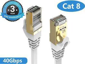 Cat 8 Ethernet Cable 50 Ft White Flat 40Gbps High Speed Shielded RJ45 LAN Cable Cat 8 Ethernet Cable 50 Ft White Flat 40Gbps High Speed Shielded RJ45 LAN Cable