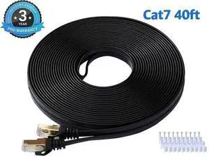 Cat 7 Ethernet Cable 40 ft LAN Cable Internet Network Cord for PS4, Xbox, Router, Modem, Gaming, Black Flat Shielded 10 Gigabit RJ45 High Speed Computer Patch Wire. Cat 7 Ethernet Cable 40 ft LAN Cable Internet Network Cord for PS4, Xbox, Router, Modem, Gaming, Black Flat Shielded 10 Gigabit RJ45 High Speed Computer Patch Wire.