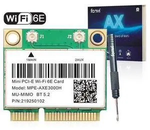 Fenvi Wi-Fi 6E MPE-AXE3000H Mini PCI-e Wifi Card 802.11AX Tri-Band 5400Mbps BT 5.2 WiFi6 Wireless Network for Laptop With AX210 Supports 6GHz/2.4G/5Ghz Wlan Adapter MU-MIMO,OFDMA,Windows 10/11 (64bit) Fenvi Wi-Fi 6E MPE-AXE3000H Mini PCI-e Wifi Card 802.11AX Tri-Band 5400Mbps BT 5.2 WiFi6 Wireless Network for Laptop With AX210 Supports 6GHz/2.4G/5Ghz Wlan Adapter MU-MIMO,OFDMA,Windows 10/11 (64bit)