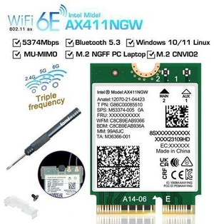 Fenvi Tri-Band WiFi 6E AX411 M.2 Cnvio2 WIFI6 For Intel AX411NGW 2.4Ghz/5G/6Ghz Wireless Wi-fi Network Card Support bluetooth 5.3 Wlan Adapter 802.11AX/AC For Win 10 Windows 11 Fenvi Tri-Band WiFi 6E AX411 M.2 Cnvio2 WIFI6 For Intel AX411NGW 2.4Ghz/5G/6Ghz Wireless Wi-fi Network Card Support bluetooth 5.3 Wlan Adapter 802.11AX/AC For Win 10 Windows 11