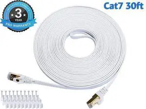 Cat 7 Ethernet Cable 30 ft LAN Cable Internet Network Cord for PS4, Xbox, Router, Modem, Gaming, White Flat Shielded 10 Gigabit RJ45 High Speed Computer Patch Wire. Cat 7 Ethernet Cable 30 ft LAN Cable Internet Network Cord for PS4, Xbox, Router, Modem, Gaming, White Flat Shielded 10 Gigabit RJ45 High Speed Computer Patch Wire.