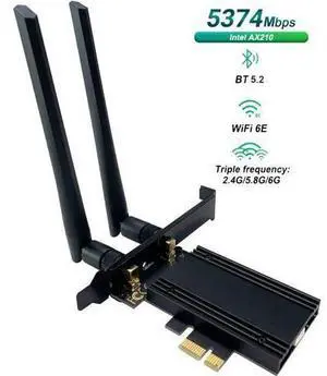 PCIe WiFi 6E Card, AX210 Network Card,Tri-Band 6G/5.8G/2.4GHz, Bluetooth 5.2 (802.11ax) 5400Mbps Wireless Wi-Fi Cards Adapter with MU-MIMO, OFDMA, Support Windows 10/11 (64-bit) for Desktop PC (Black) PCIe WiFi 6E Card, AX210 Network Card,Tri-Band 6G/5.8G/2.4GHz, Bluetooth 5.2 (802.11ax) 5400Mbps Wireless Wi-Fi Cards Adapter with MU-MIMO, OFDMA, Support Windows 10/11 (64-bit) for Desktop PC (Black)