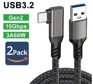 2-Pack USB A to USB C Cable Right Angle 10FT, USB 3.1/3.2 10Gbps Data Transfer and 60W 3A Fast Charging Long Cable for Android Auto Samsung, VR Link External, SSD and Other USB to Type C Device 2-Pack USB A to USB C Cable Right Angle 10FT, USB 3.1/3.2 10Gbps Data Transfer and 60W 3A Fast Charging Long Cable for Android Auto Samsung, VR Link External, SSD and Other USB to Type C Device