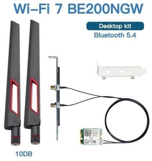 DERAPID BE200NG Wi-Fi 7 Desktop Kit 8774Mbps (6G+5G+2.4G) with Bluetooth 5.4, 802.11 be200 M.2 WiFi Card Tri-Band Wireless Network Adapter for PC, Supports Windows 11, 10 (64bit) only. DERAPID BE200NG Wi-Fi 7 Desktop Kit 8774Mbps (6G+5G+2.4G) with Bluetooth 5.4, 802.11 be200 M.2 WiFi Card Tri-Band Wireless Network Adapter for PC, Supports Windows 11, 10 (64bit) only.