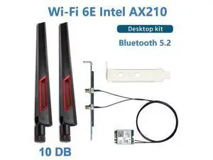 Wi-Fi 6E For Intel AX210 Bluetooth 5.2 + 3000Mbps 2.4Ghz 5Ghz 6Ghz 10Dbi Antenna Set M.2 2230 Key E Desktop Kit Wireless Adapter AX210NGW NGFF WiFi 6 Card 802.11ax/ac MU-MIMO OFDMA Support Windows 10 Wi-Fi 6E For Intel AX210 Bluetooth 5.2 + 3000Mbps 2.4Ghz 5Ghz 6Ghz 10Dbi Antenna Set M.2 2230 Key E Desktop Kit Wireless Adapter AX210NGW NGFF WiFi 6 Card 802.11ax/ac MU-MIMO OFDMA Support Windows 10