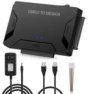 USB 3.0 to IDE and SATA Converter External Hard Drive Adapter Kit for Universal 2.5/3.5 HDD/SSD Hard Drive Disk, One Touch Backup Function, Included 12V/2A Power Adapter USB 3.0 to IDE and SATA Converter External Hard Drive Adapter Kit for Universal 2.5/3.5 HDD/SSD Hard Drive Disk, One Touch Backup Function, Included 12V/2A Power Adapter
